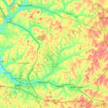 Mappa topografica Penn Township, altitudine, rilievo