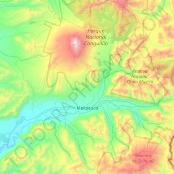 Mappa topografica Melipeuco, altitudine, rilievo