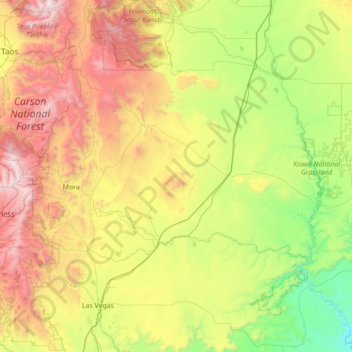 Mappa topografica Mora County, altitudine, rilievo