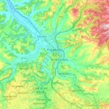 Mappa topografica Poggibonsi, altitudine, rilievo
