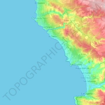 Mappa topografica El Tabo, altitudine, rilievo