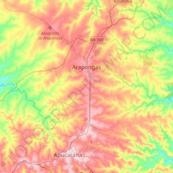 Mappa topografica Arapongas, altitudine, rilievo