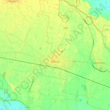 Mappa topografica Soresina, altitudine, rilievo