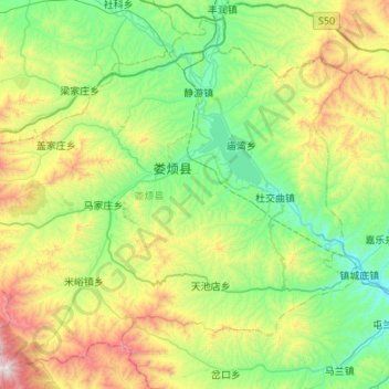 Mappa topografica 娄烦县, altitudine, rilievo