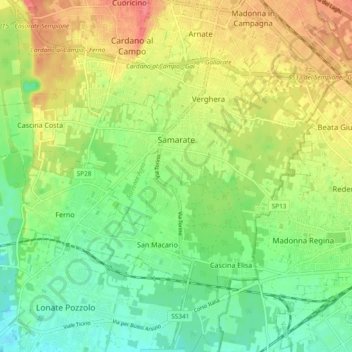 Mappa topografica Samarate, altitudine, rilievo