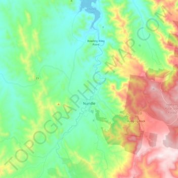 Mappa topografica Nundle, altitudine, rilievo
