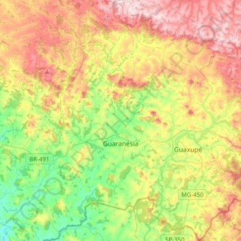 Mappa topografica Guaranésia, altitudine, rilievo