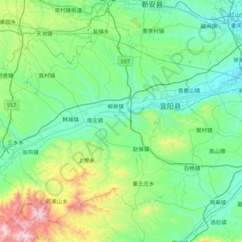 Mappa topografica 宜阳县, altitudine, rilievo