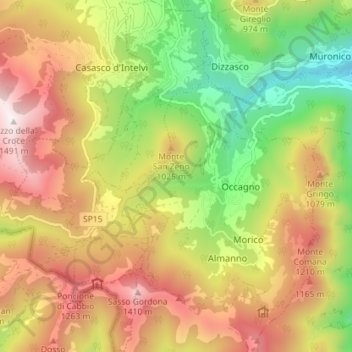 Mappa topografica Cerano d'Intelvi, altitudine, rilievo