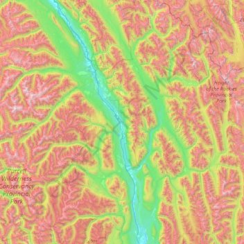 Mappa topografica Area F (Columbia Lake/Windermere Lake), altitudine, rilievo