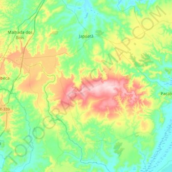 Mappa topografica Japoatã, altitudine, rilievo