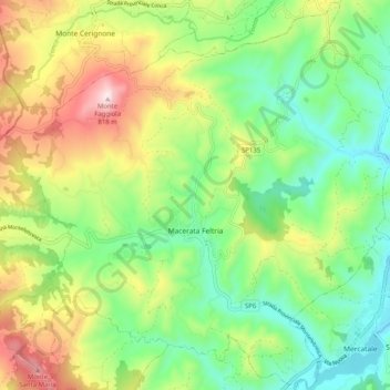 Mappa topografica Macerata Feltria, altitudine, rilievo