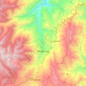 Mappa topografica Mutiscua, altitudine, rilievo