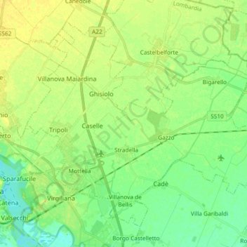 Mappa topografica San Giorgio Bigarello, altitudine, rilievo