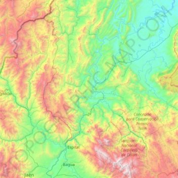 Mappa topografica Bagua, altitudine, rilievo