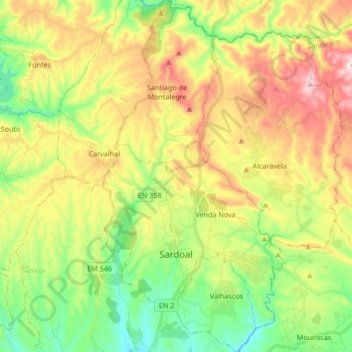 Mappa topografica Sardoal, altitudine, rilievo