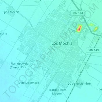 Mappa topografica Los Mochis, altitudine, rilievo