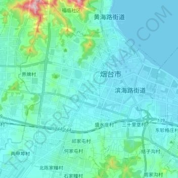 Mappa topografica 初家街道, altitudine, rilievo