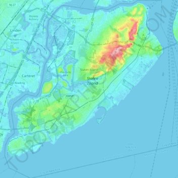 Mappa topografica Staten Island, altitudine, rilievo