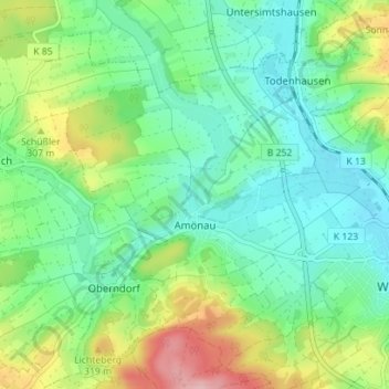 Mappa topografica Amönau, altitudine, rilievo