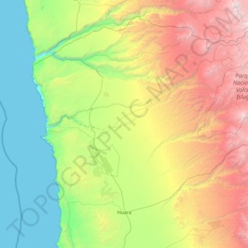 Mappa topografica Huara, altitudine, rilievo