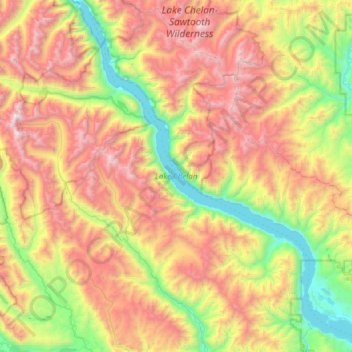 Mappa topografica Lake Chelan, altitudine, rilievo