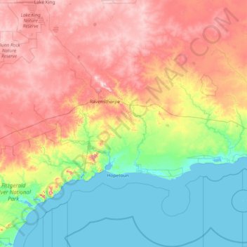 Mappa topografica Shire Of Ravensthorpe, altitudine, rilievo