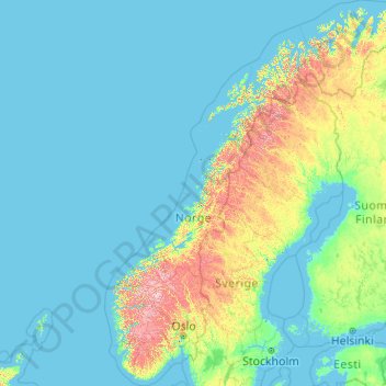 Mappa topografica Norvegia, altitudine, rilievo