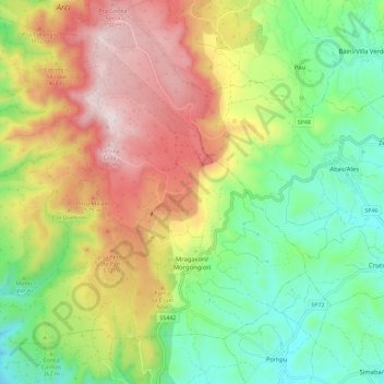 Mappa topografica Morgongiori, altitudine, rilievo