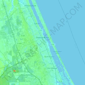 Mappa topografica Daytona Beach, altitudine, rilievo