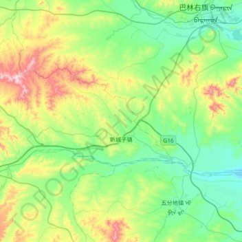 Mappa topografica 新城子镇, altitudine, rilievo