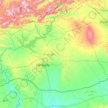 Mappa topografica Şanlıurfa, altitudine, rilievo