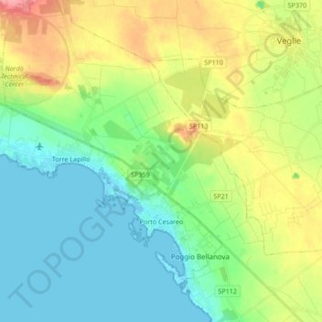 Mappa topografica Porto Cesareo, altitudine, rilievo