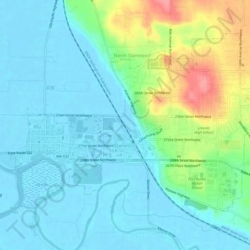 Mappa topografica Stanwood, altitudine, rilievo