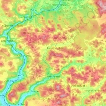 Mappa topografica Hirschbach, altitudine, rilievo
