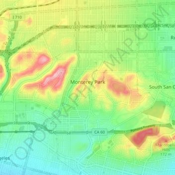Mappa topografica Monterey Park, altitudine, rilievo