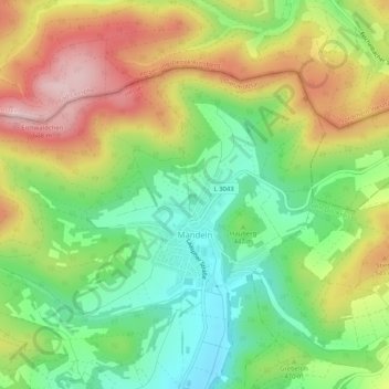 Mappa topografica Mandeln, altitudine, rilievo