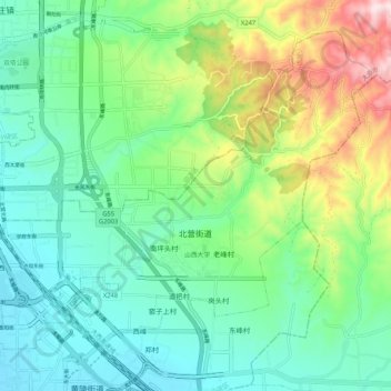Mappa topografica 北营街道, altitudine, rilievo