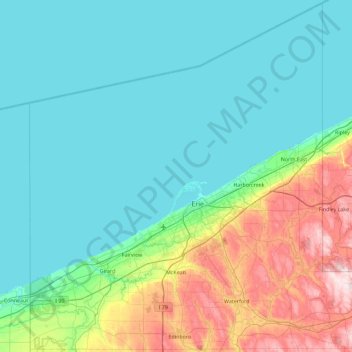 Mappa topografica Erie County, altitudine, rilievo