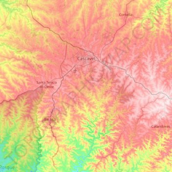 Mappa topografica Cascavel, altitudine, rilievo