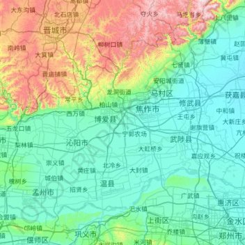 Mappa topografica 焦作市, altitudine, rilievo