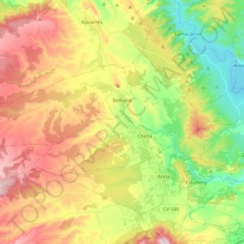 Mappa topografica Bolbaite, altitudine, rilievo