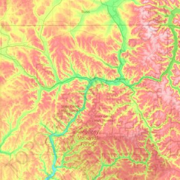 Mappa topografica Warren County, altitudine, rilievo