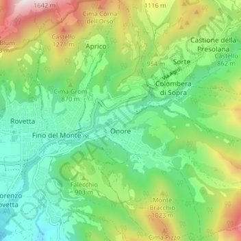 Mappa topografica Onore, altitudine, rilievo