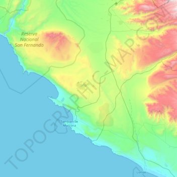 Mappa topografica Marcona, altitudine, rilievo