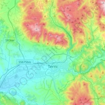 Mappa topografica Terni, altitudine, rilievo