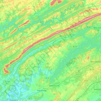 Mappa topografica Grainger County, altitudine, rilievo