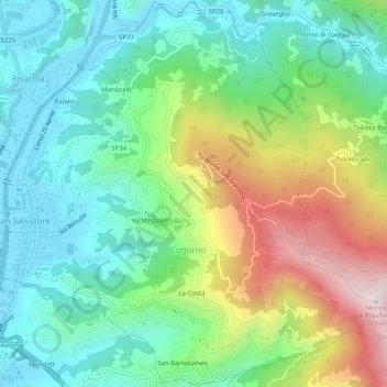 Mappa topografica Cogorno, altitudine, rilievo