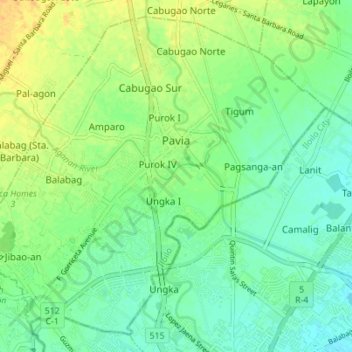 Mappa topografica Pavia, altitudine, rilievo