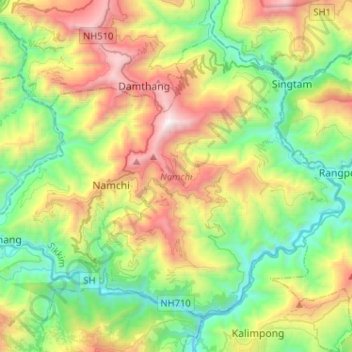 Mappa topografica Namchi, altitudine, rilievo